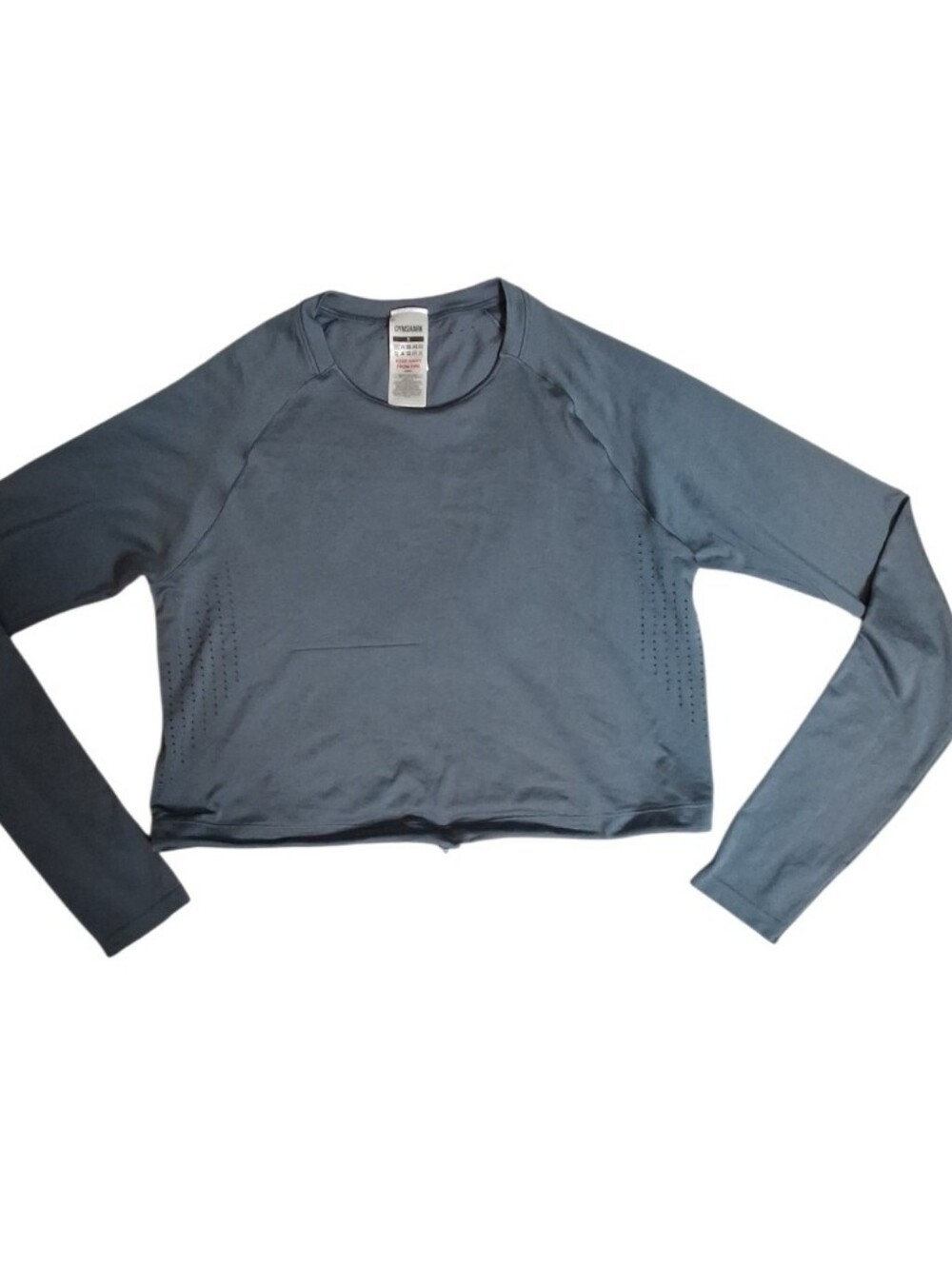 Gymshark Womens Seamless Long Sleeve Crop Top Steel Blue Drawstring B3A6H Size S